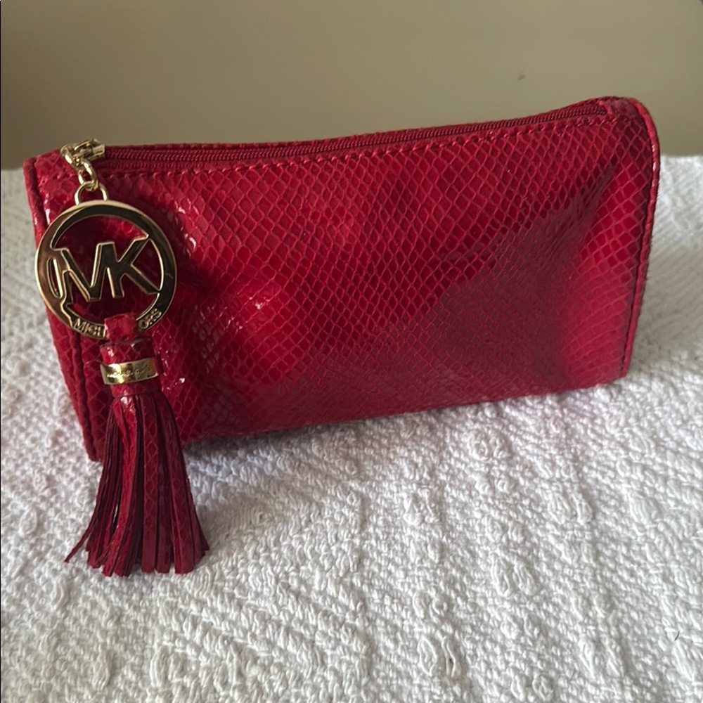 Michael Kors Red Snakeskin Cosmetic Bag